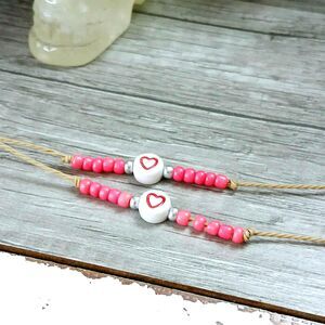 Dainty Heart Beaded Anklet or Bracelet, Minimalist Jewelry
